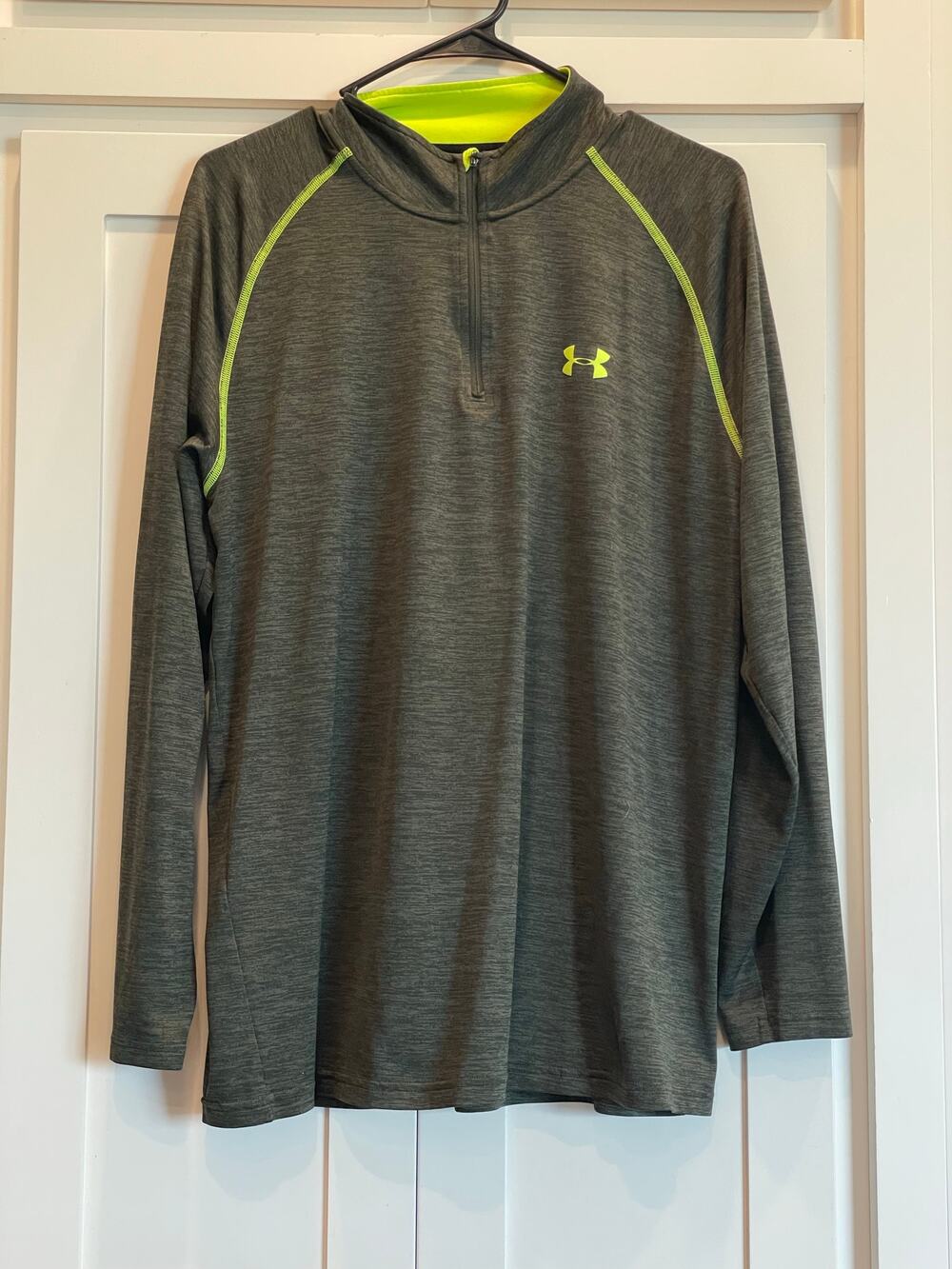 Under Armour Green and Neon 1/4 zip long sleeve Heat Gear Large